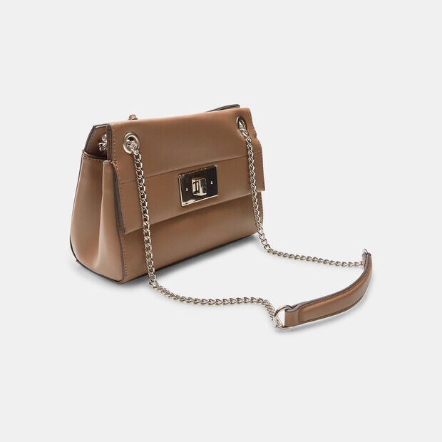 Bolso con correa de cadena de efecto piel, Taupe
