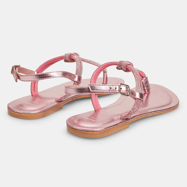 Sandalias de dedo mujer de piel con brillantitos , Rosa