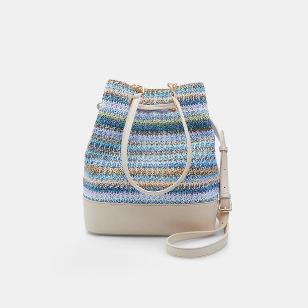 Bolsa con cord&oacute;n para mujer BATA en rafia, Multicolor