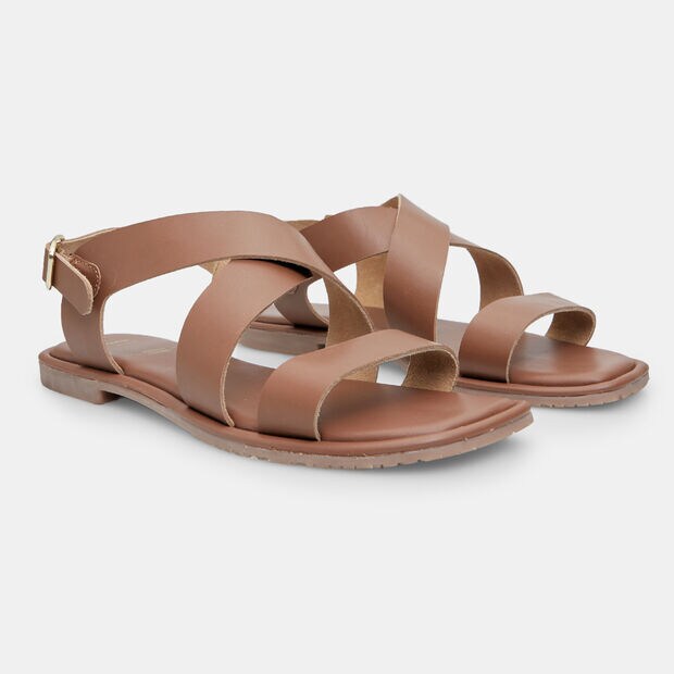 Sandalias de mujer de cuero, Marr&oacute;n