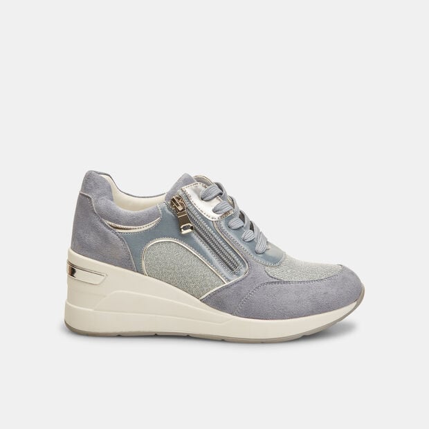 Sneakers de mujer con suela de plataforma y cremallera, Azul