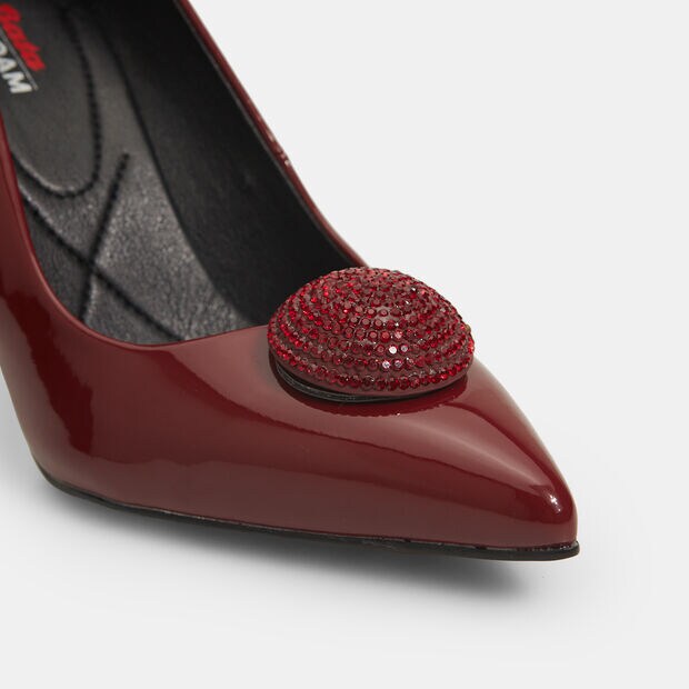 Zapatos de sal&oacute;n de mujer con detalle joya y tac&oacute;n dorado , 
