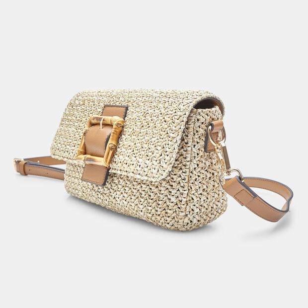 Bolso crossbody para mujer BATA en rafia, Piel