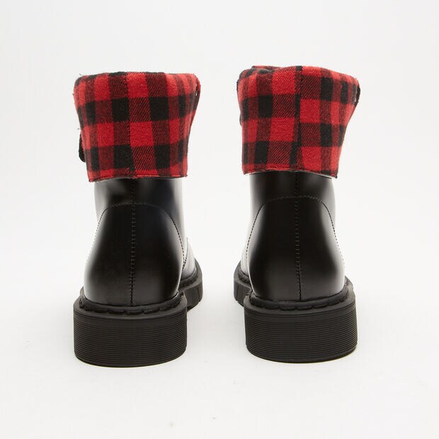 Botas Militares Con Interior De Estampado Escoc&eacute;s, Negro