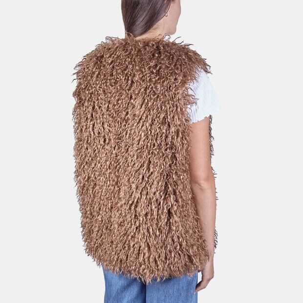 Chaleco de mujer de piel ecol&oacute;gica Bata, Marr&oacute;n
