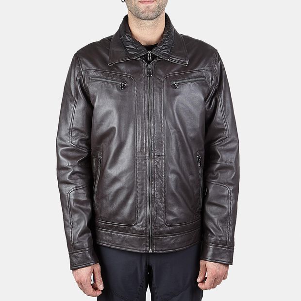 Chaqueta de moto para hombre en piel, Marrón