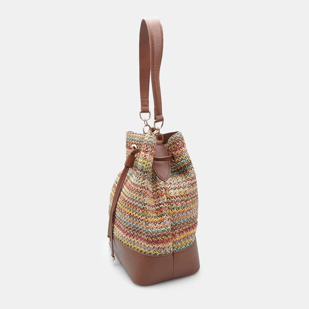 Bolsa con cord&oacute;n para mujer BATA en rafia, Multicolor