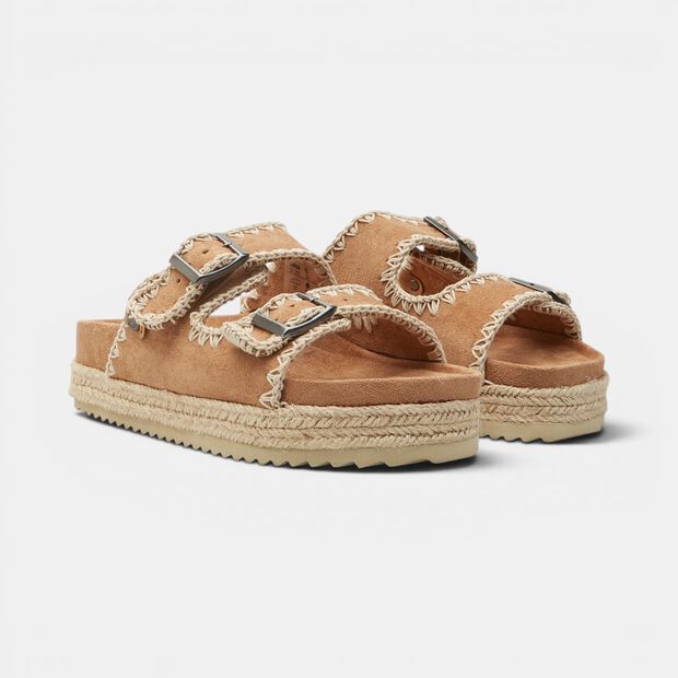 Sandalias de mujer Refresh con doble tira y hebilla, Marr&oacute;n