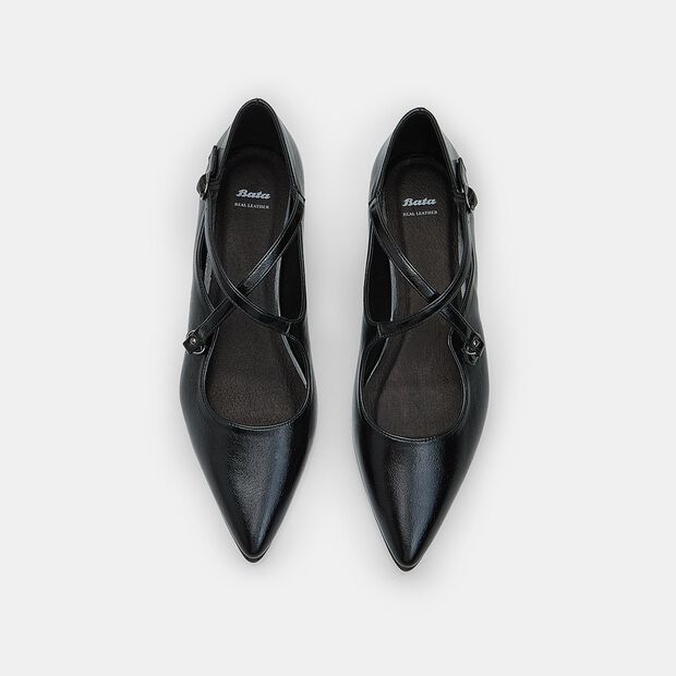 Bailarinas con doble banda cruzada BATA para mujer, Negro