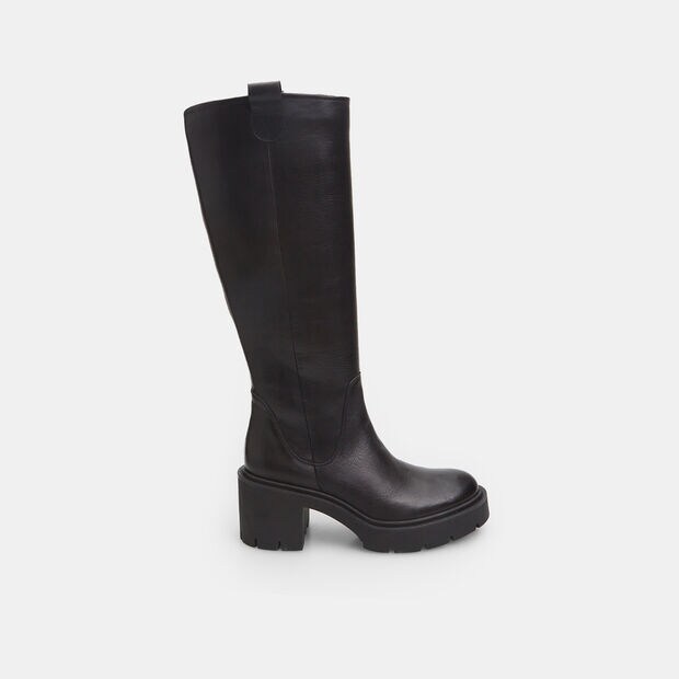 Bota de mujer de piel con suela dentada, Negro