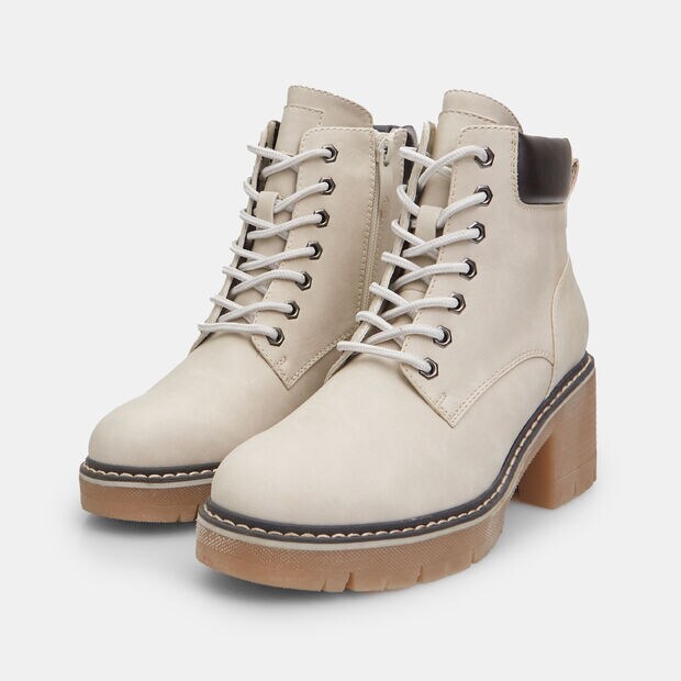 Bot&iacute;n de mujer con tac&oacute;n medio y cordones, Beige
