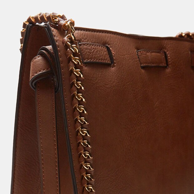 Bolsa con cord&oacute;n y asas de cadena, Piel