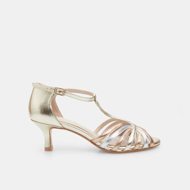 Sandalias de mujer con tac&oacute;n de 6 cm BATA, Dorado