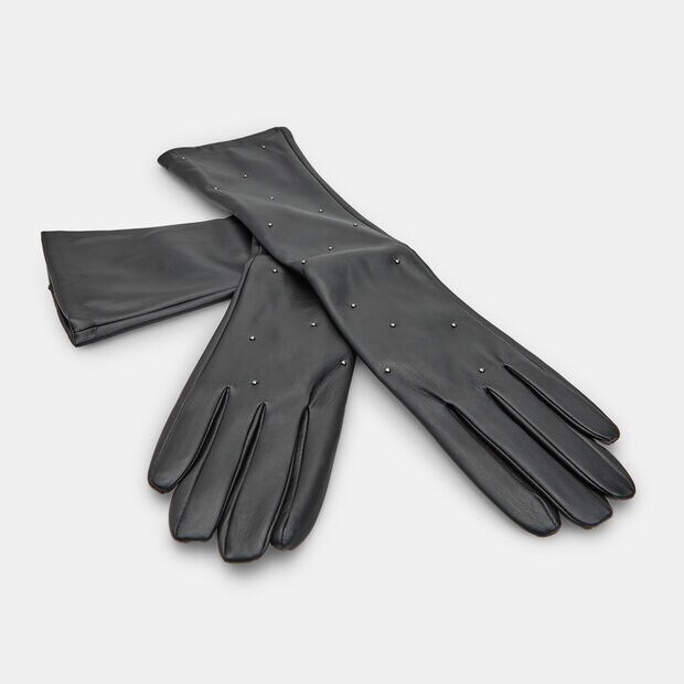 Guantes largos de mujer con micro tachuelas Bata, Negro