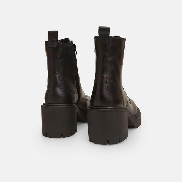 Botines militares de mujer de piel con tac&oacute;n, Negro