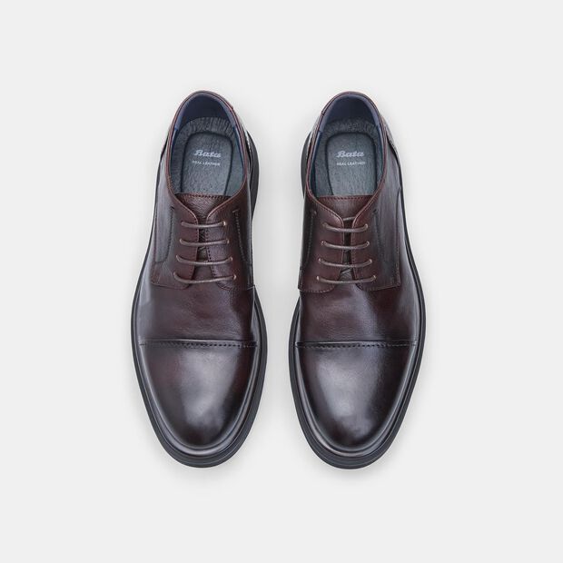 Zapatos de cuero con cordones para hombre BATA, Marr&oacute;n