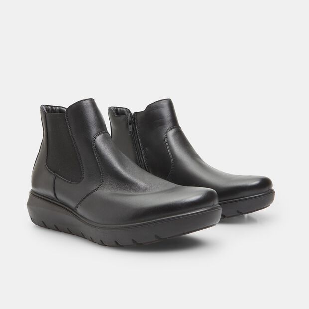 Botas de mujer de piel con cu&ntilde;a, Negro