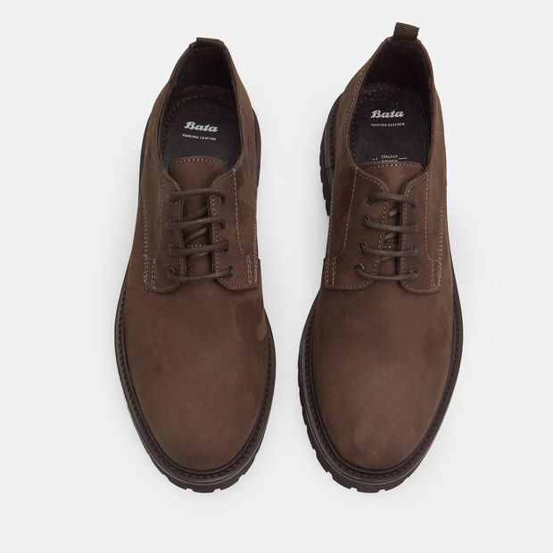 Zapato de cordones de hombre de piel nobuk, Marr&oacute;n