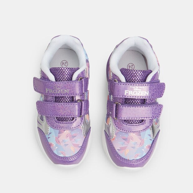 Sneakers de ni&ntilde;as primeros pasos con luces y strap Frozen, Violeta