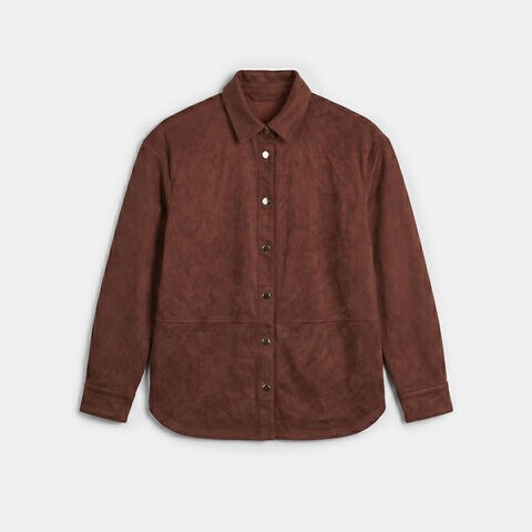 Chaqueta efecto gamuza Bata para mujer, Marr&oacute;n