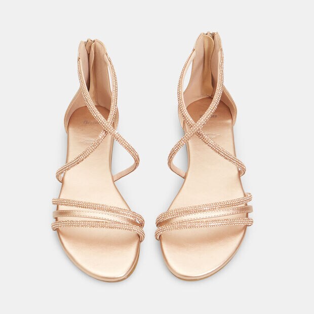 Sandalias planas de mujer con brillantitos , Rosa