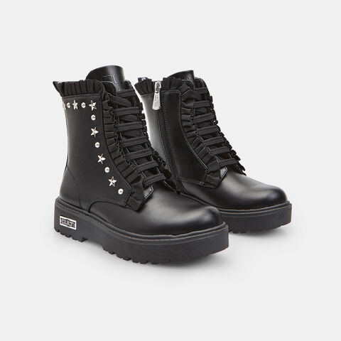 Botín con cordones para niña con aplicaciones Cult, Negro