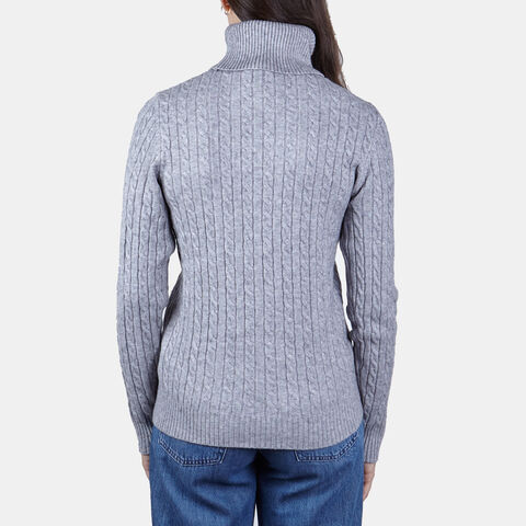 Jersey de cuello alto con trenzas para mujer, Gris