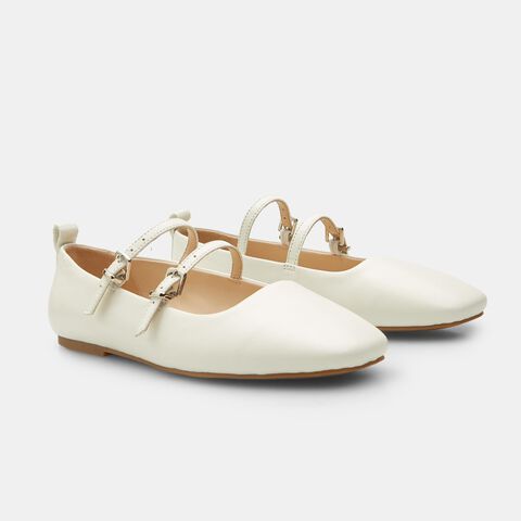 Bailarinas de mujer en piel con doble correa BATA, Blanco