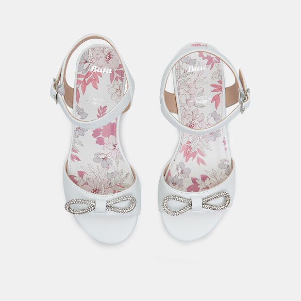 Sandalias con tac&oacute;n para ni&ntilde;a, Blanco
