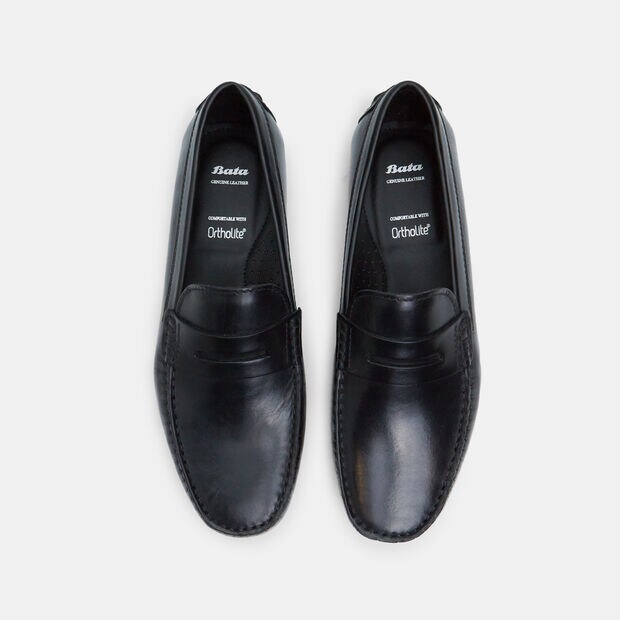 Mocasines de hombre de piel, Negro