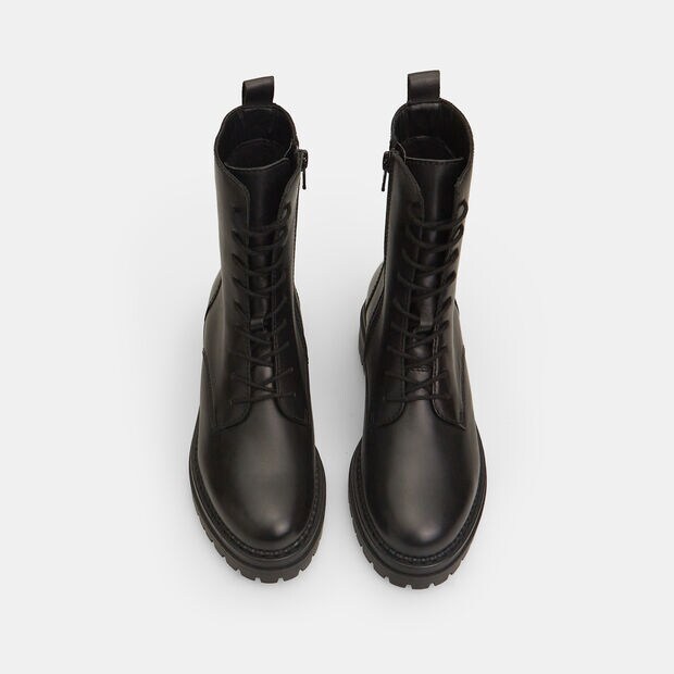 Botines militares de mujer de piel , Negro
