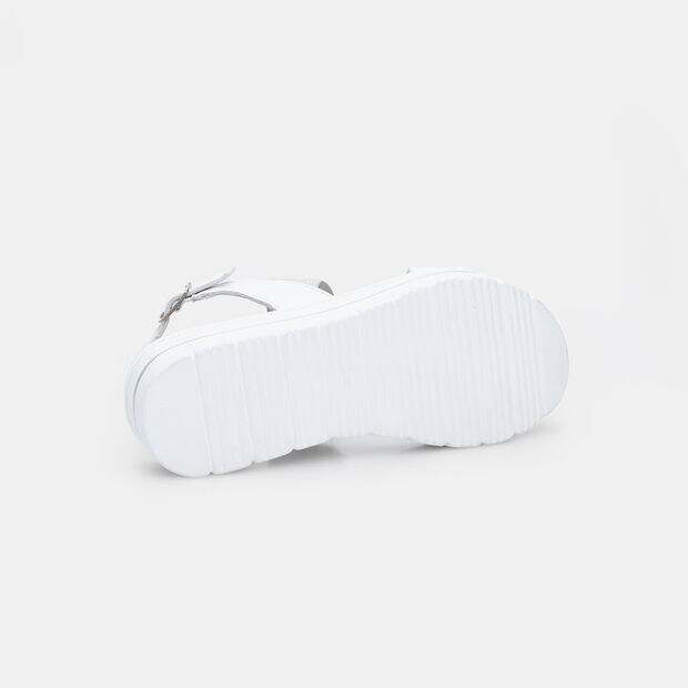 Sandalias para mujer en cuero con plataforma de 3,5 cm, Blanco