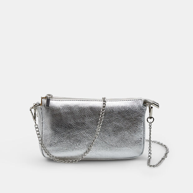 Bolso bandolera de piel para mujer Bata, Plateado