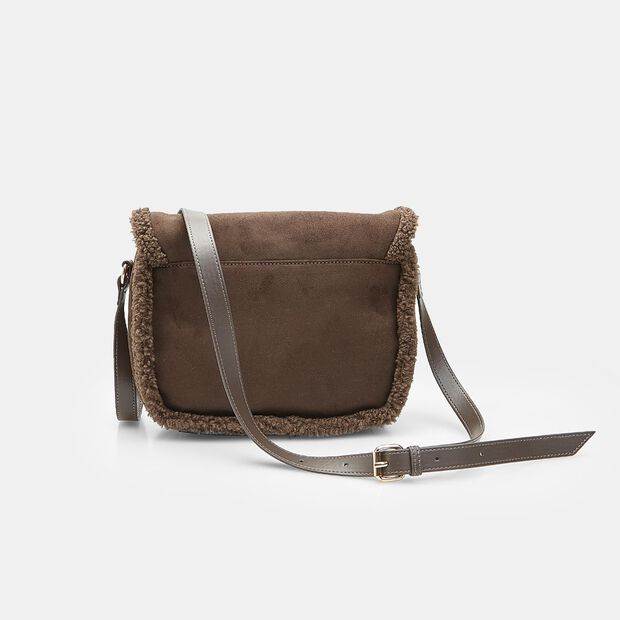 Bolso de hombro con inserto de piel sint&eacute;tica, Marr&oacute;n