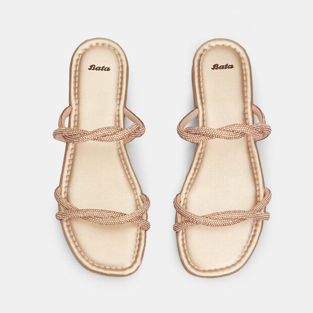 Zapatillas planas de mujer con bridas de joyer&iacute;a , Rosa