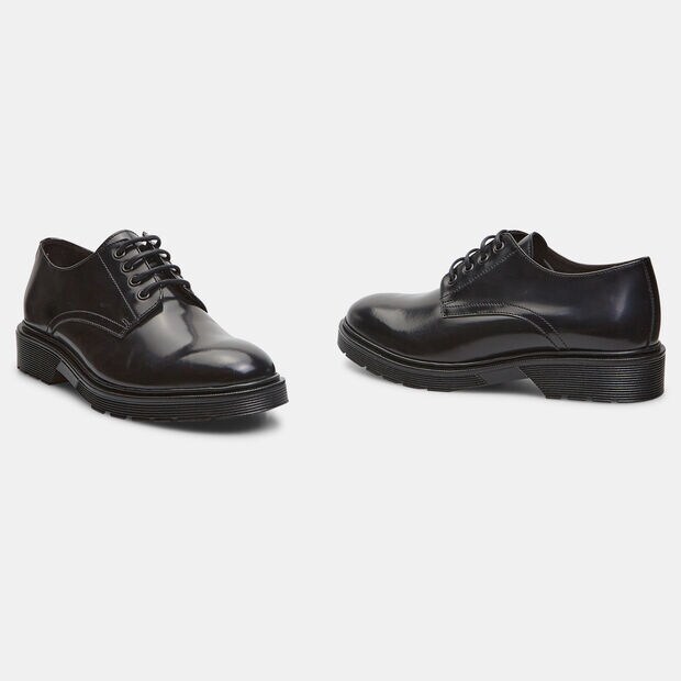 Zapatos De Cordones De Piel Con Suela Dentada, Negro