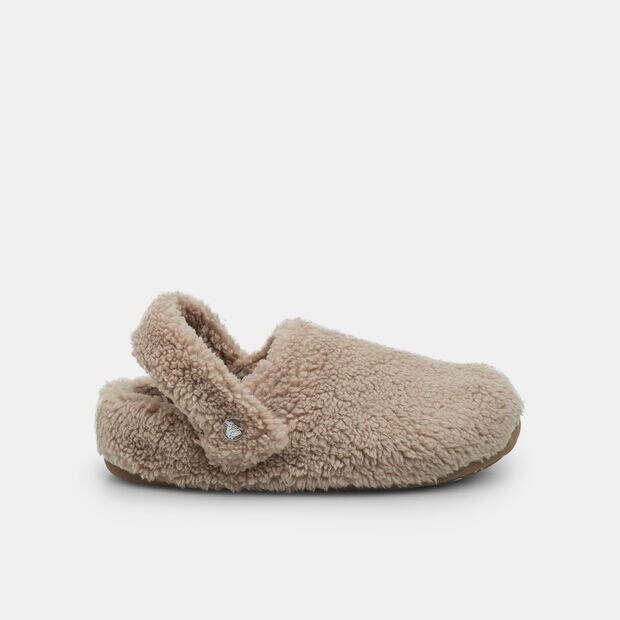 Zueco de mujer Crocs con pelo ecol&oacute;gico, Beige