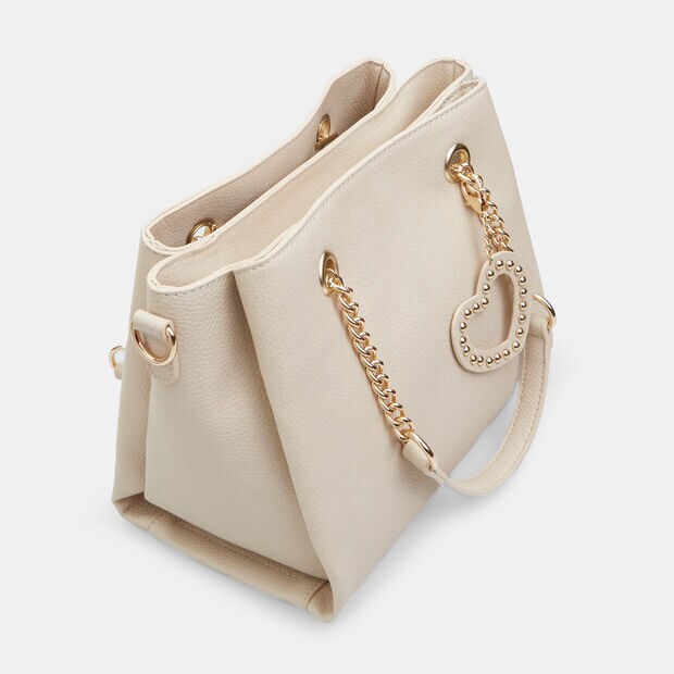 Bolso shopper de mujer con colgante de coraz&oacute;n, Beige