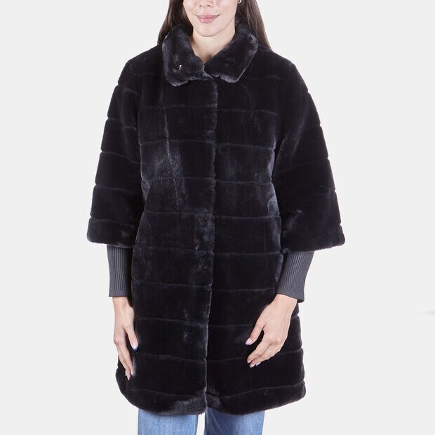 Abrigo de piel para mujer de cuello alto, 