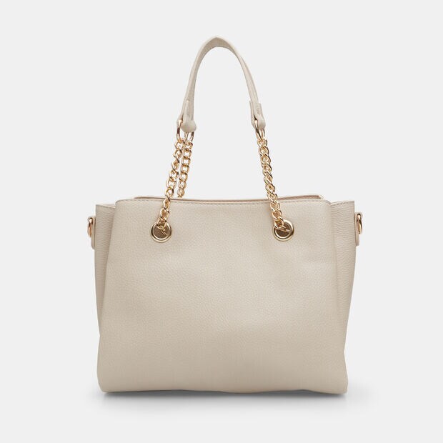 Bolso shopper de mujer con colgante de coraz&oacute;n, Beige