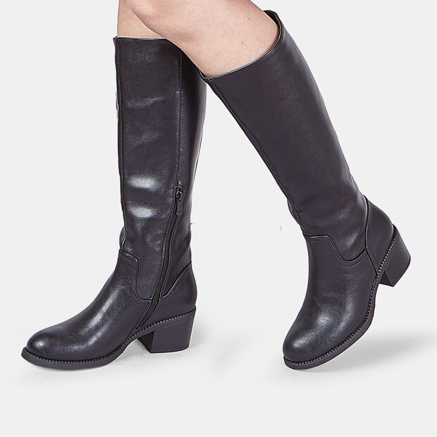 Botas altas de mujer con tac&oacute;n medio, Negro