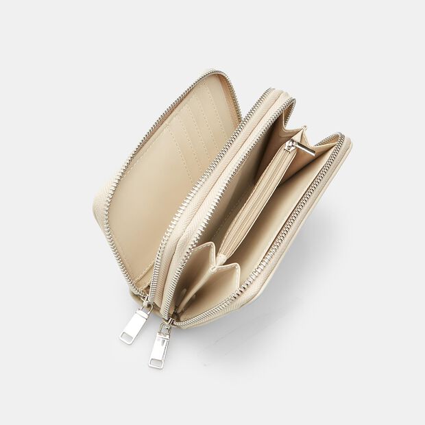 Portefeuille double zip pour femme, Beige