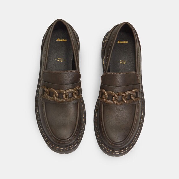 Mocassins pour femme avec cha&icirc;ne, Marron