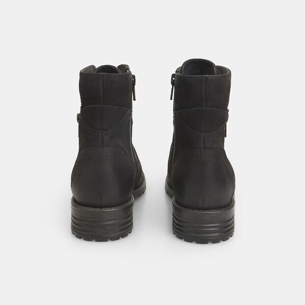 Bottines pour femme en cuir avec lacets et zip, Noir