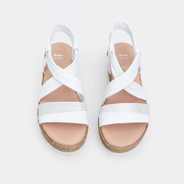 Sandales en cuir avec semelle compens&eacute;e pour femme BATA, Blanc