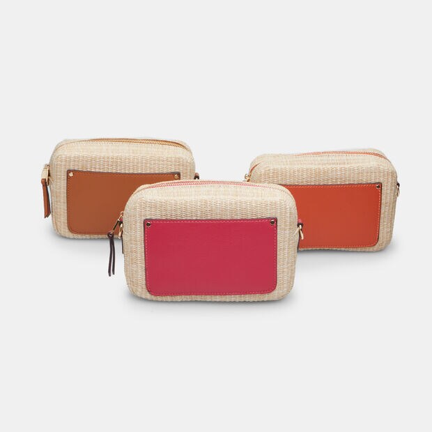 Sac bandouli&egrave;re pour femme en rafia, Multicolore