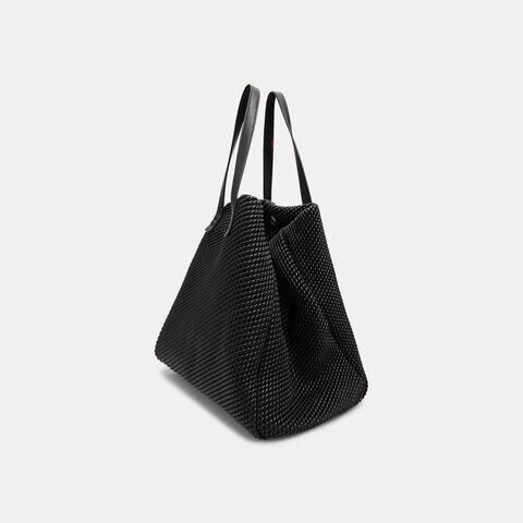 Sac shopping pour femmes avec texture, Noir Brillant