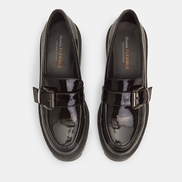 Mocassins pour femme Bata Flexible avec sangle avec boucle, Noir