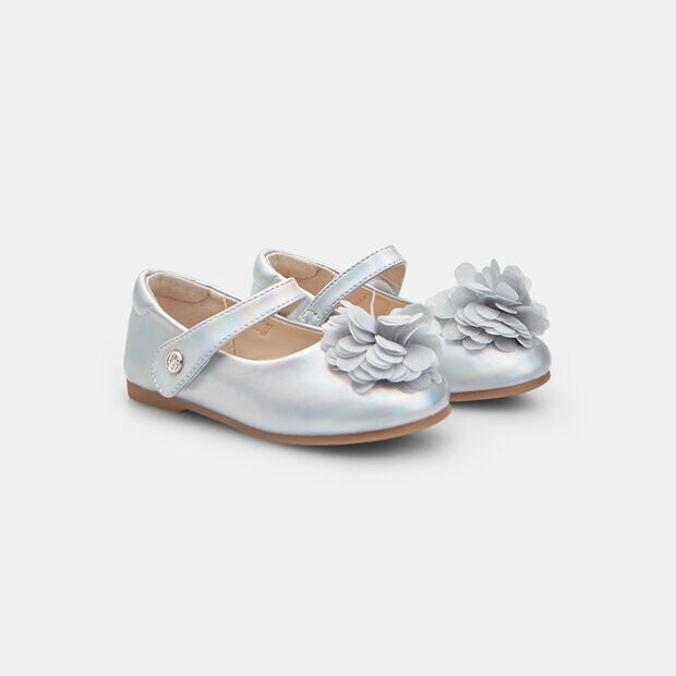 Ballerines pour fille Bata avec bride et n&oelig;ud, Argent