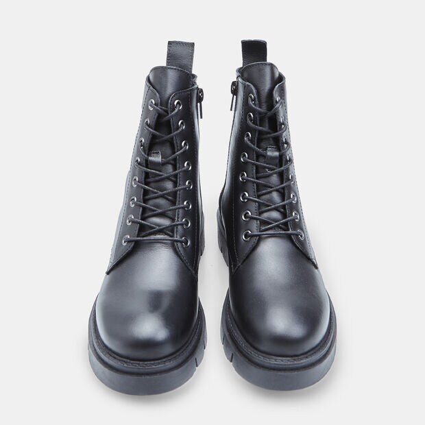 Bottines &agrave; lacets en cuir pour femme, Noir